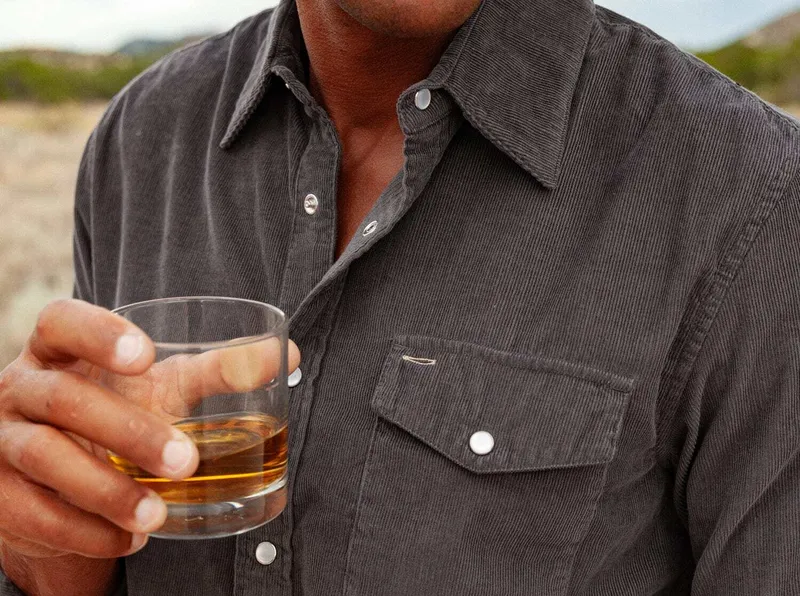 Criquet corduroy pearl snap charcoal by anthem branding