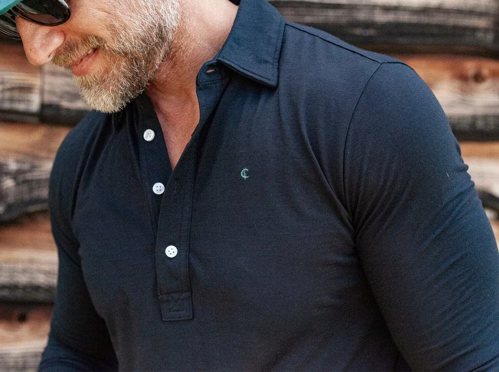 Criquet long sleeve range polo dark knight by anthem branding