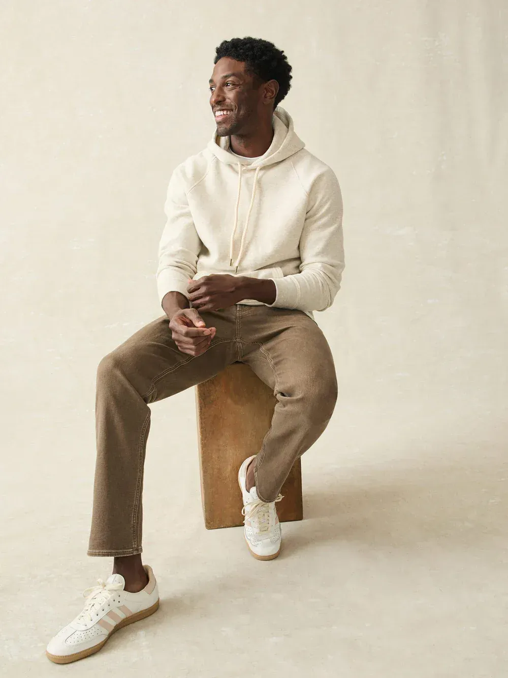 Faherty High Standard Fleece Hoodie Antique Ivory Heather corporate sales by anthem branding