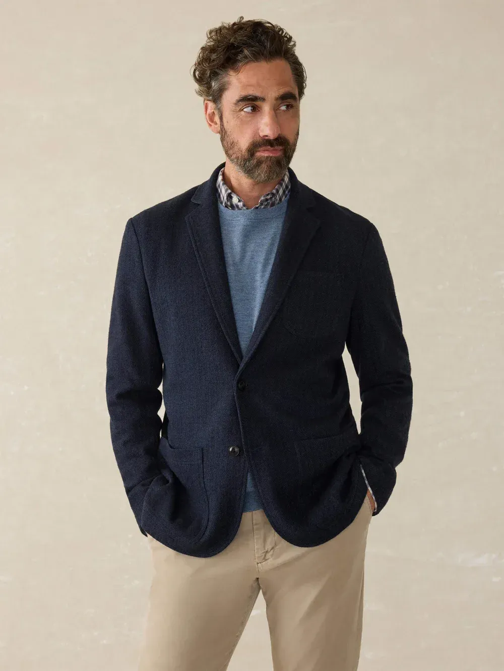 Faherty Inlet Knit Tweed Blazer Navy Twilight Herringbone corporate sales by anthem branding