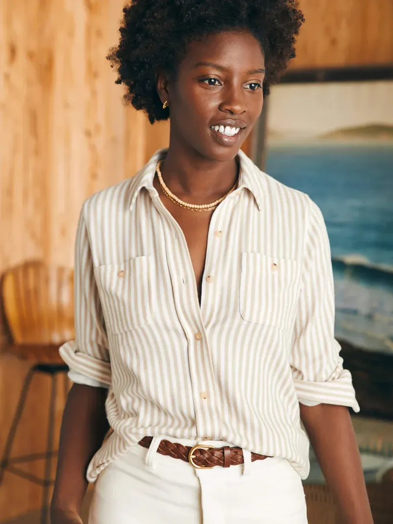 Faherty Legend Sweater Shirt Tannin Stripe corporate sales by anthem branding 11