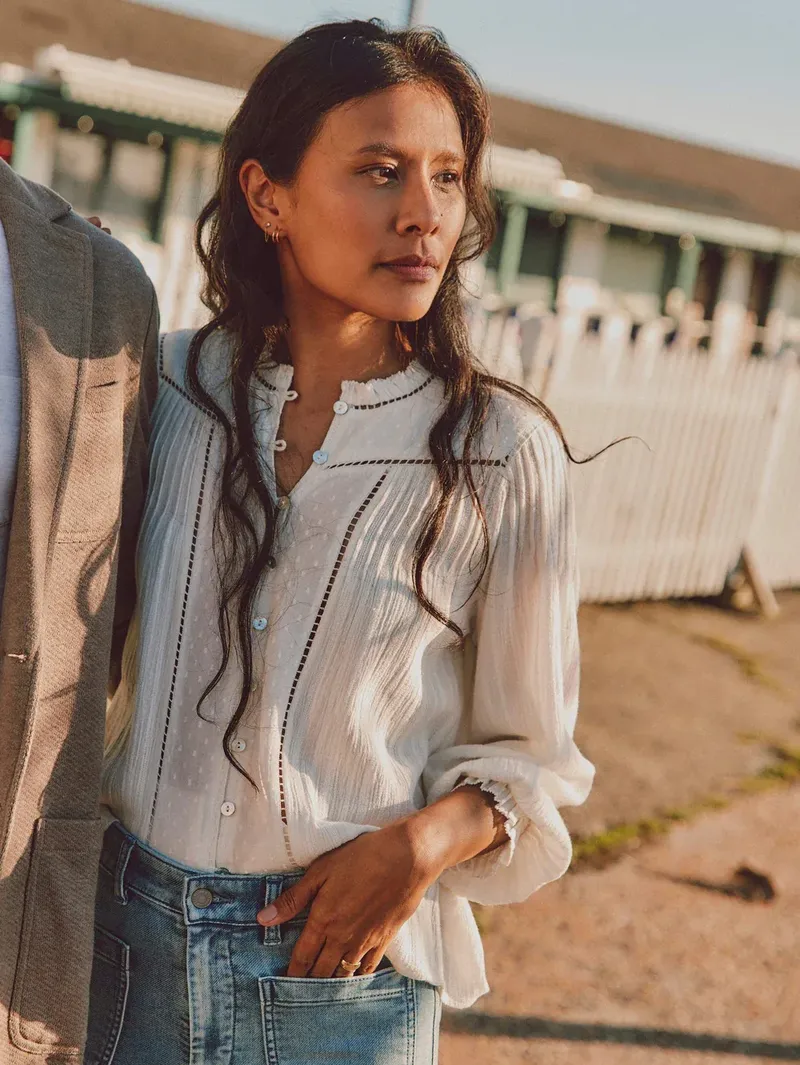 Faherty Lily Blouse Egret corporate sales by anthem branding 11