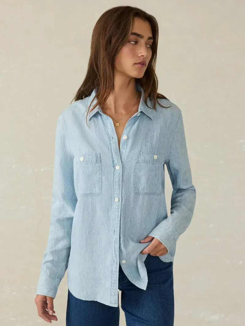 Faherty Tried True Chambray Shirt Mid Wash corporate sales by anthem branding 11