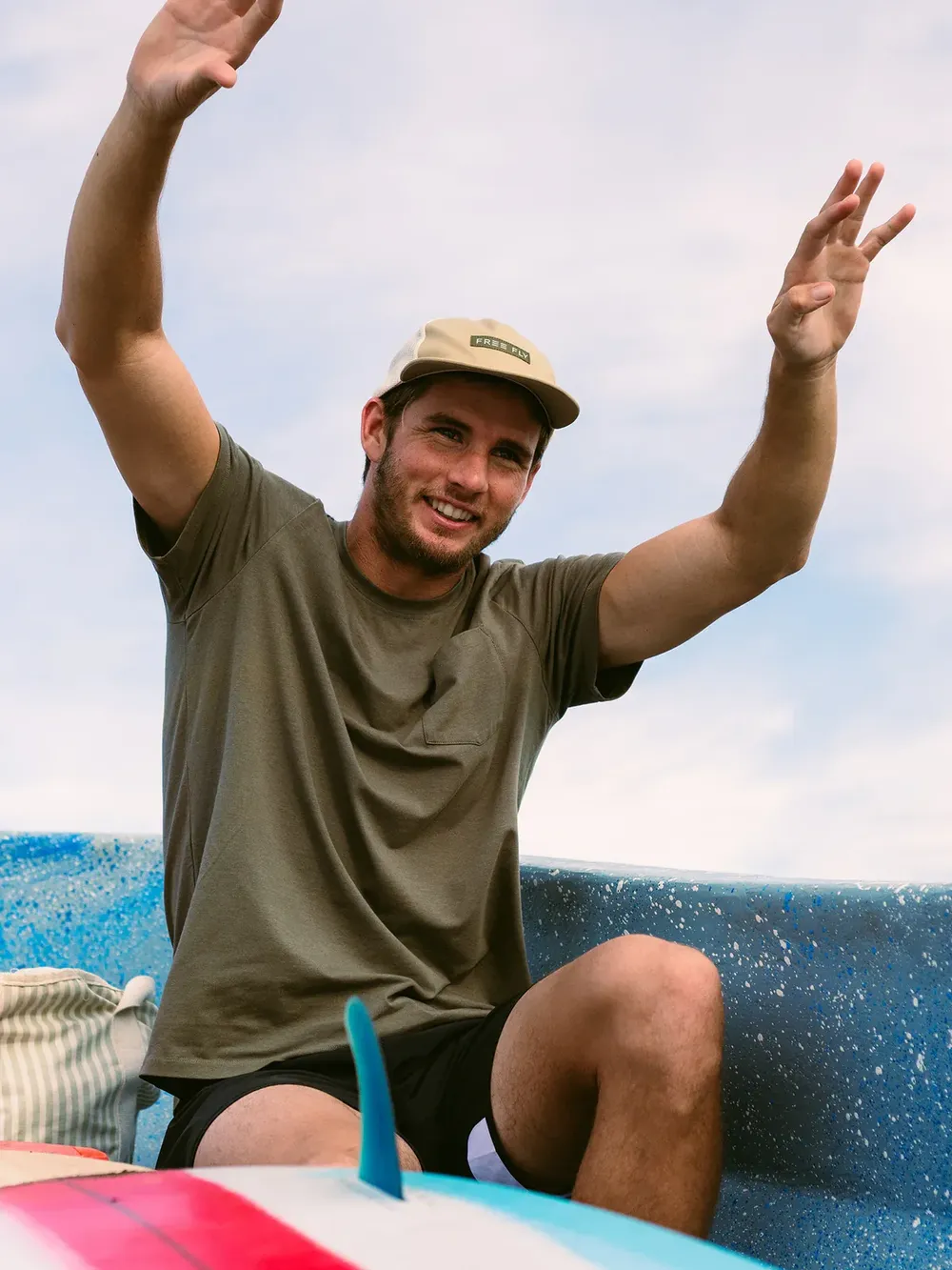 Free fly mens bamboo current pocket tee by anthem branding