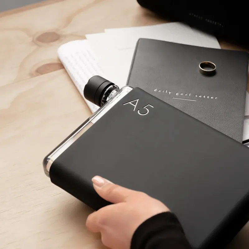 Memobottle A5 silicone sleeve black ink by anthem branding